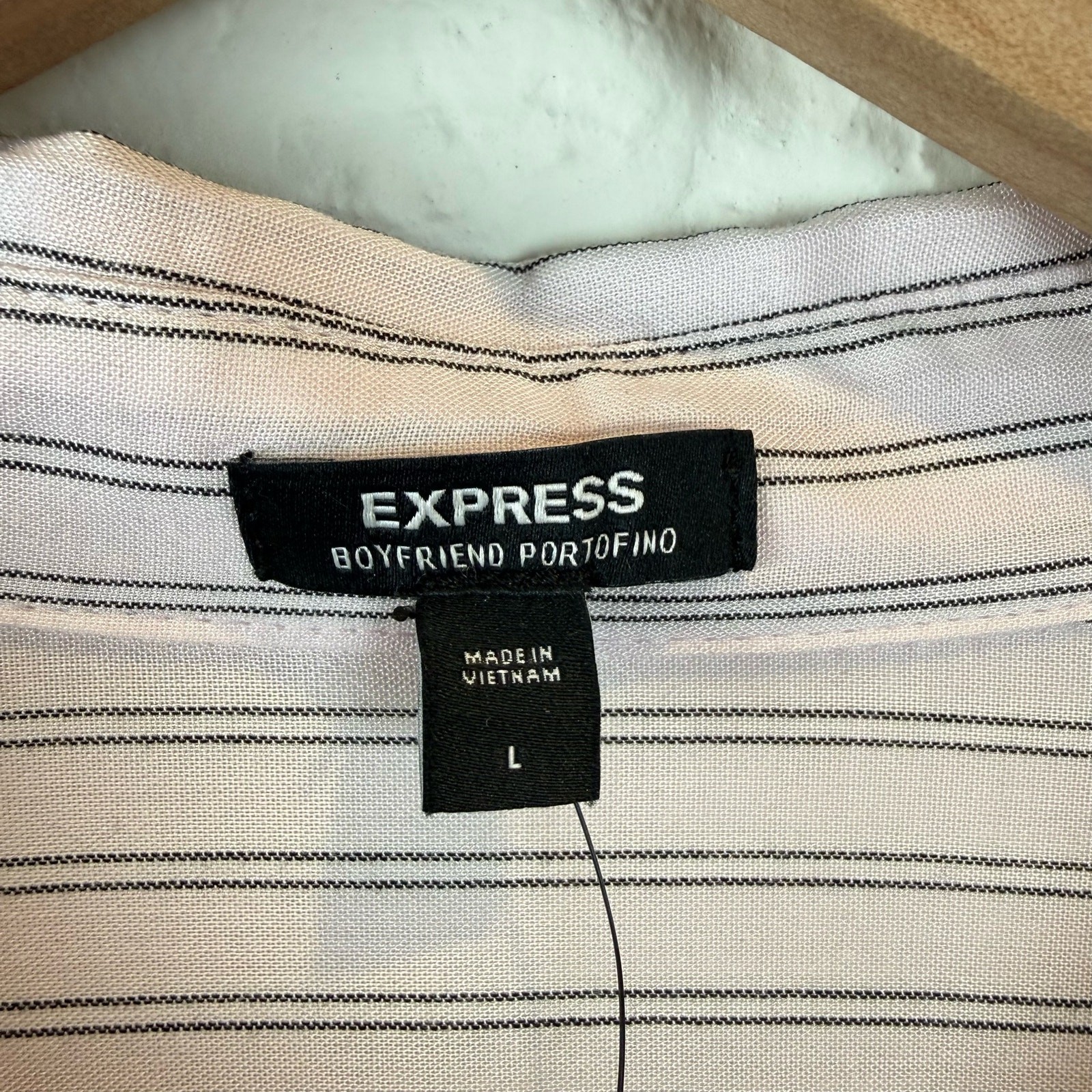 Express Boyfriend Portofino Cropped Pink Black pinstripes Large