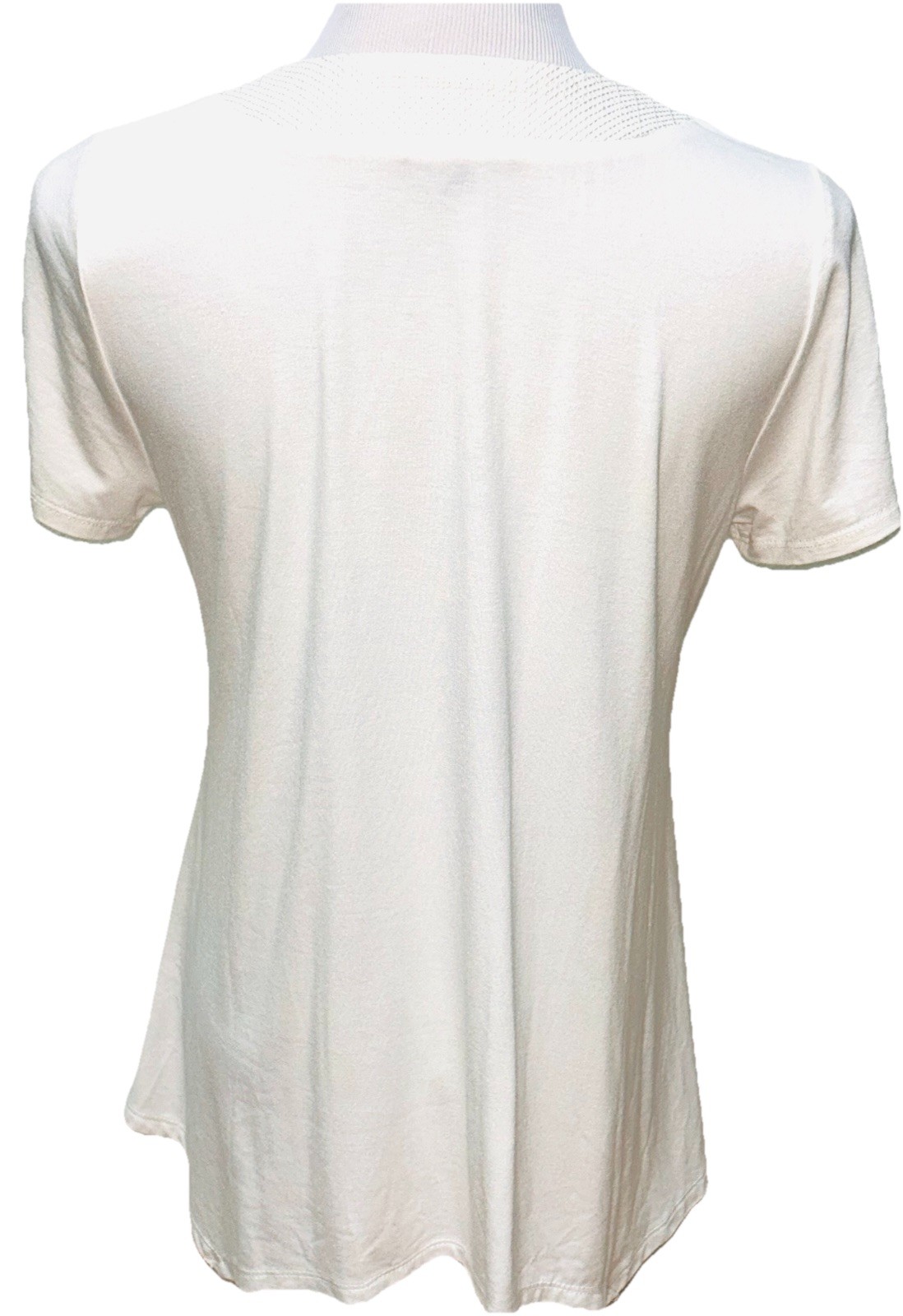 Adrianna Papell V Neck Top White Eyelet Knit Lined Handkerchief Hem Medium