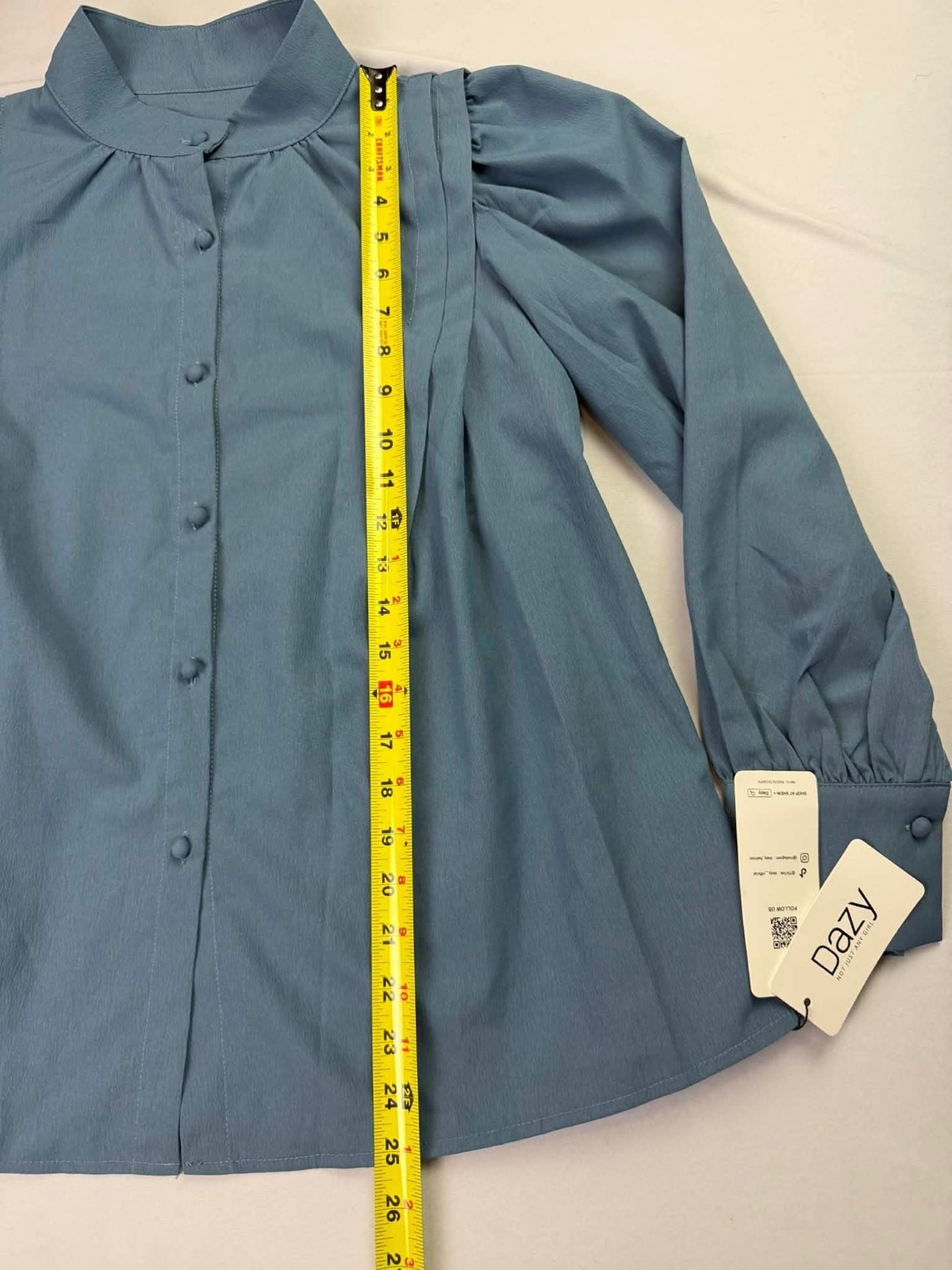 DAZY Stand Collar Lantern Sleeve Button Up Blouse
