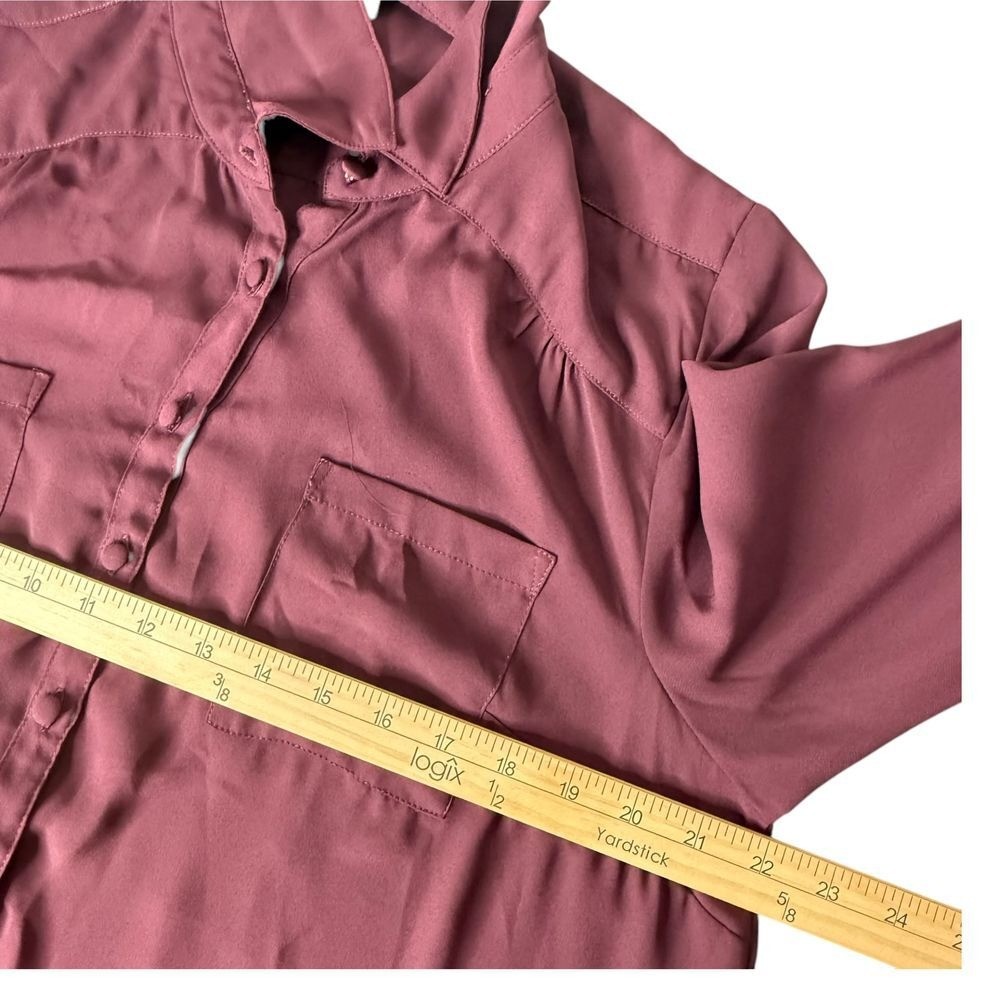 Torrid Madison Georgette Button Up Long Sleeve Top Size M Burgundy Blouse