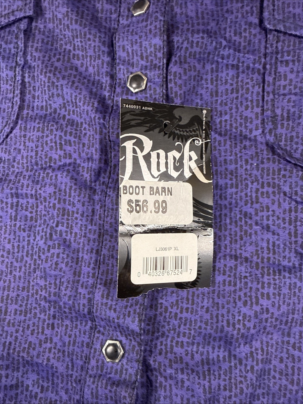 Rock 47 Wrangler Black Snap Rhinestone Shirt Women’s XL Purple Rodeo Cowgirl NWT
