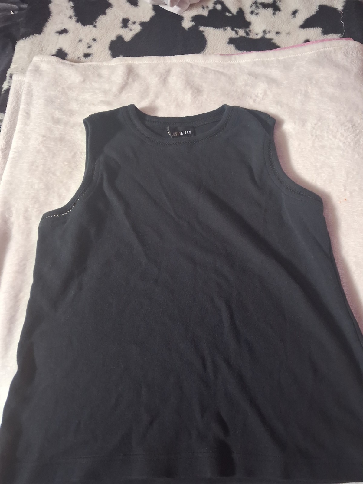 “Leslie Fay” Womens Black Casual,0 Cotton, Cute, Mid Length,Tank Top SizeXL