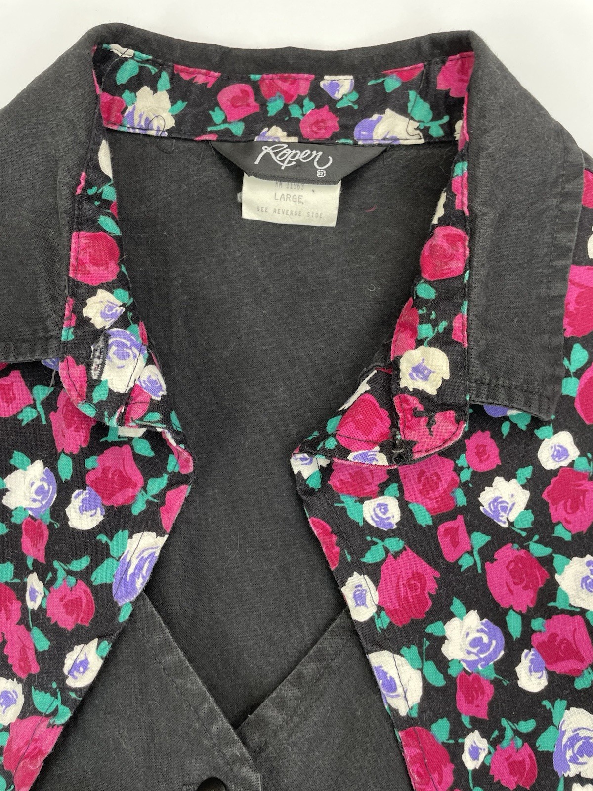 Vintage 90s Roper Western Yoke Button Up Shirt Floral Print Cowgirl Large Cotton