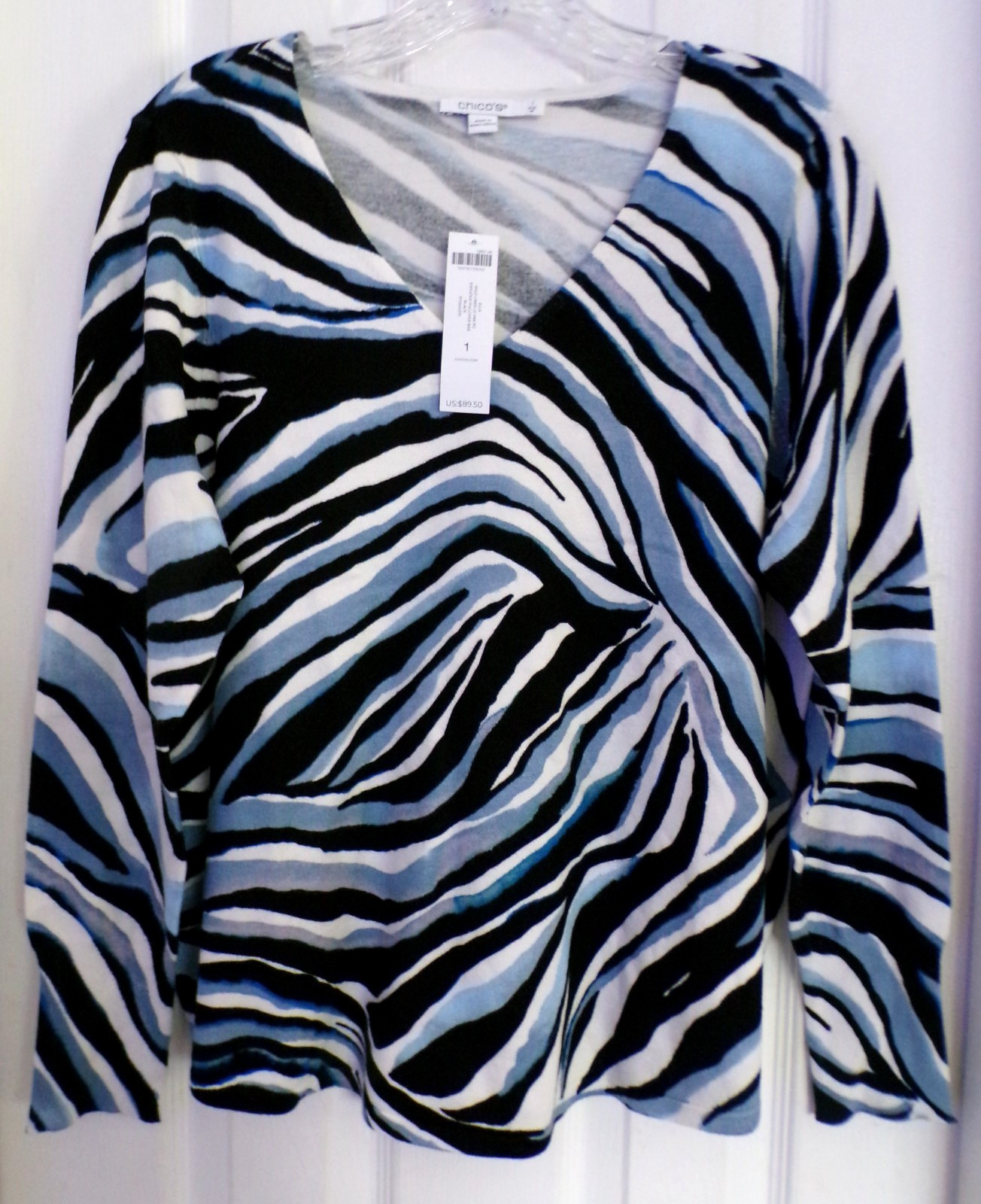 NWT NEW FALL CHICO’S SZ 1 / MEDIUM 8-10 ELLA ANIMAL PRINT PULLOVER SWEATER 89.50