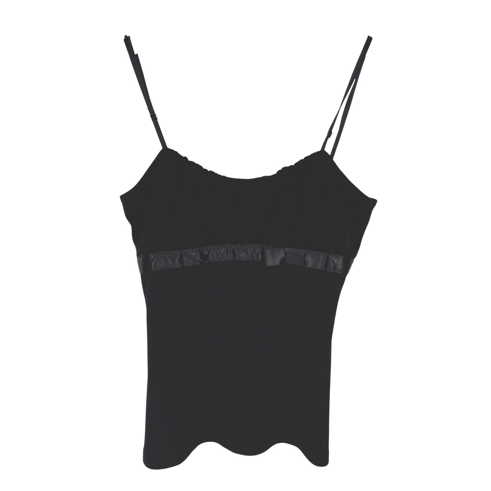 Rampage Y2K Babydoll Cami Tank Top Bow Ruched Vintage S Black Spaghetti Strap