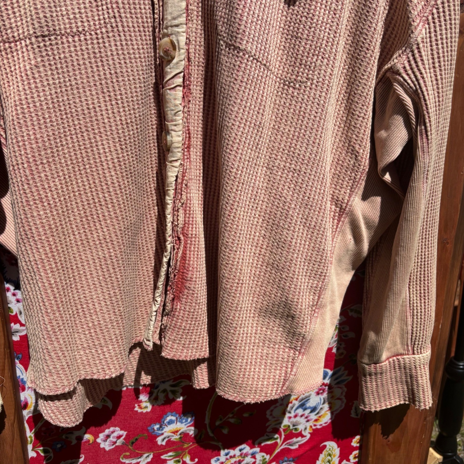 Free People FP One Scout Jacket Salmon Oversized Waffle Knit Thermal Top Size S