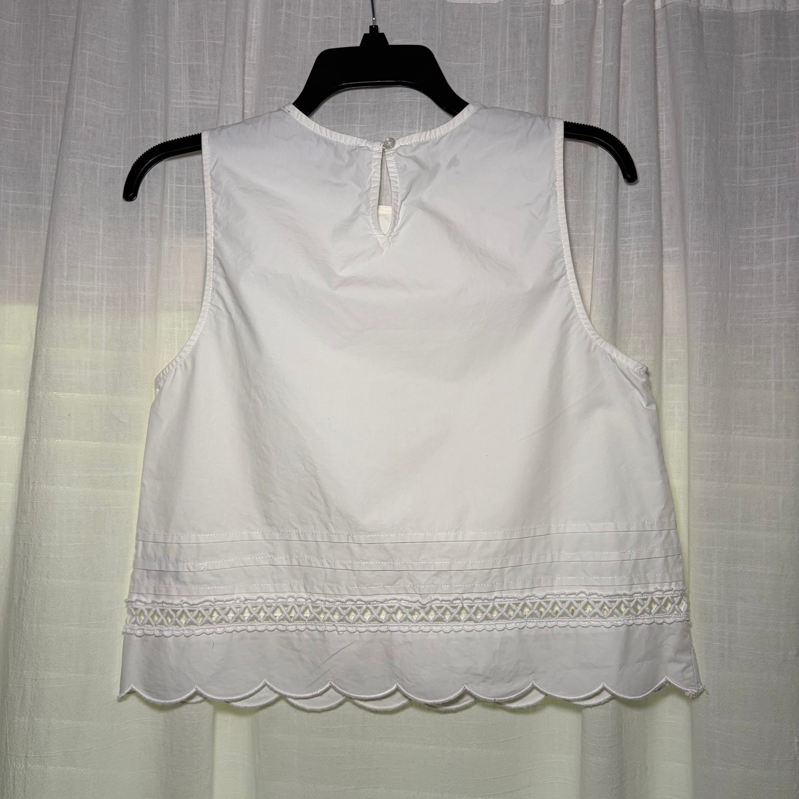 French Connection Top Women Small White Sleeveless Scalloped Eyelet Boho Blouse