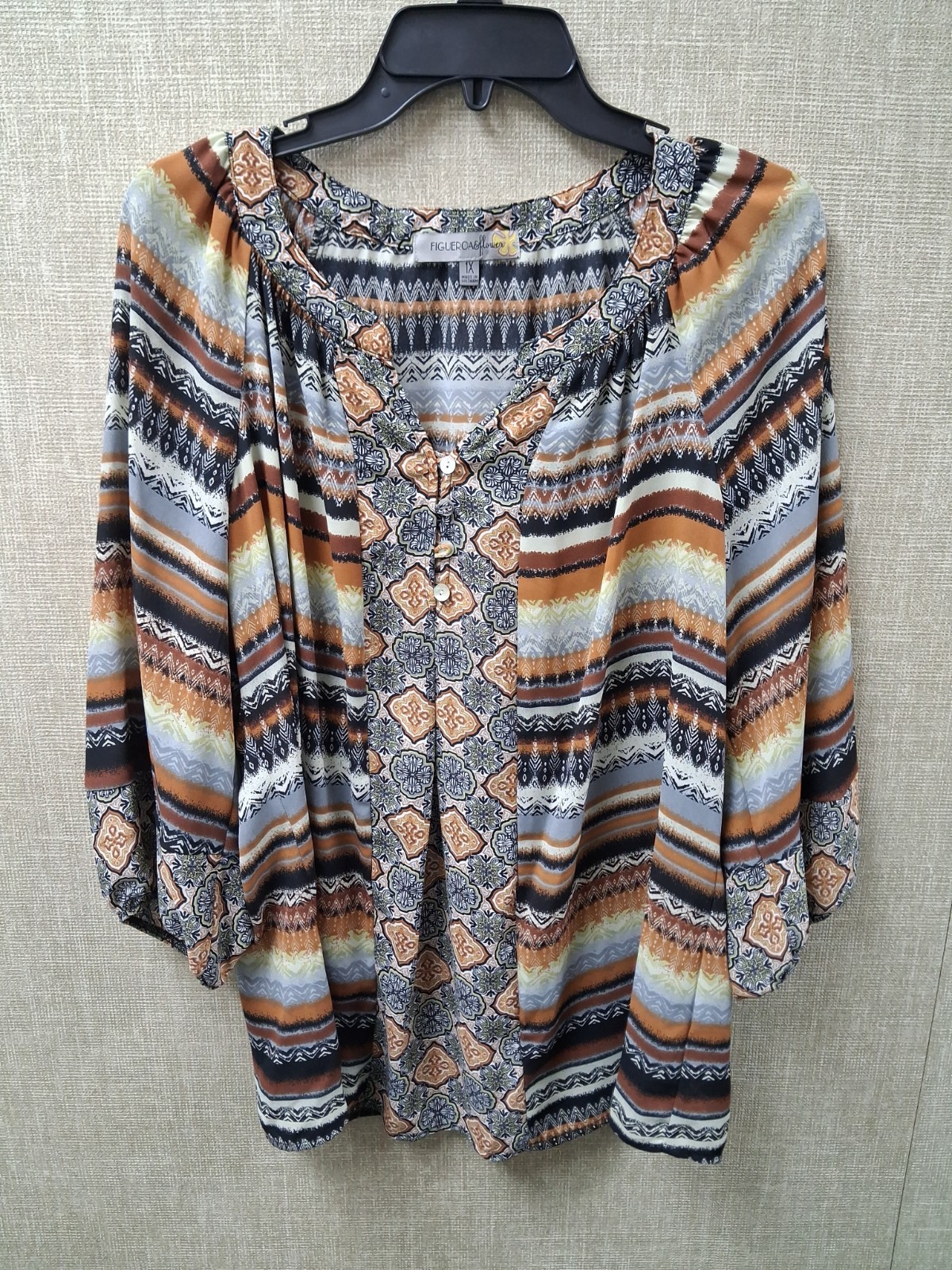 Figueroa & Flower Tunic Boho Blouse Women’s 1X V-Neck Popover Artsy Top