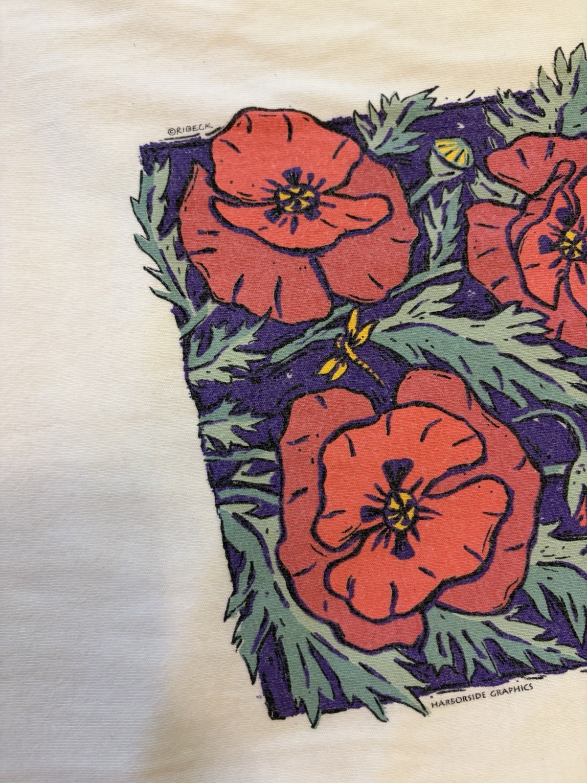 Vintage 90s L.L. Bean Garden Poppies T-Shirt Size L Artist Print USA Made Nature