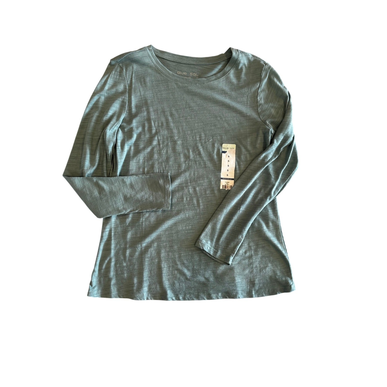 Blue Sol Womens Long Sleeve Slub Knit Crew Neck T-Shirt Sage Green Small NEW