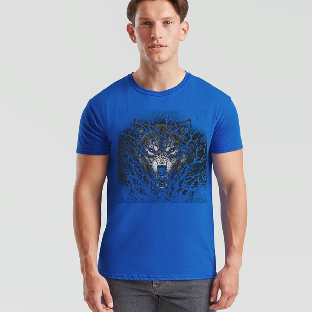 Spiral Forest Wolf Unisex T Shirt Black Cotton Goth Biker Rock Graphic Tee Shirt