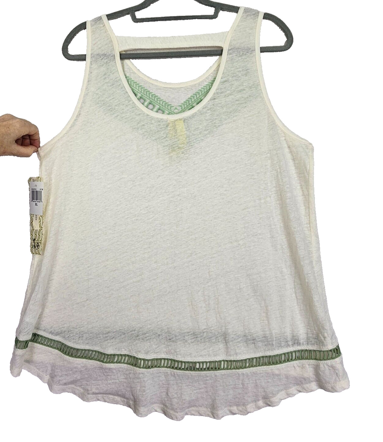 Green Dragon Linen Top Womens XL Tunic Tank Embroidered Boho Hippie USA Festival