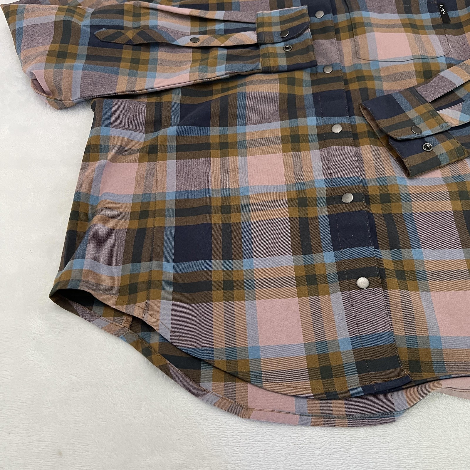 Flylow Brigitte Tech Flannel Shirt Womens Large RyePlaid Snap Button Up