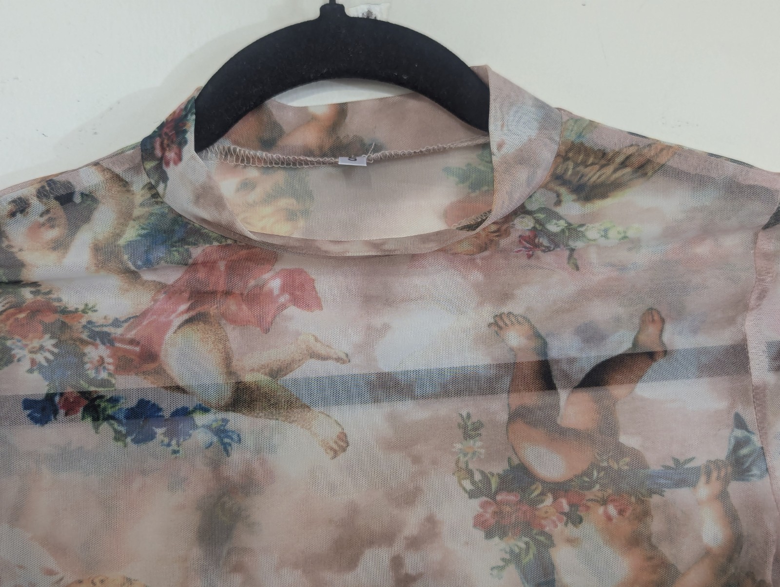 Womens Angelcore Sheer Crop Top Size S (?) Mesh Cherub Renaissance Coquette