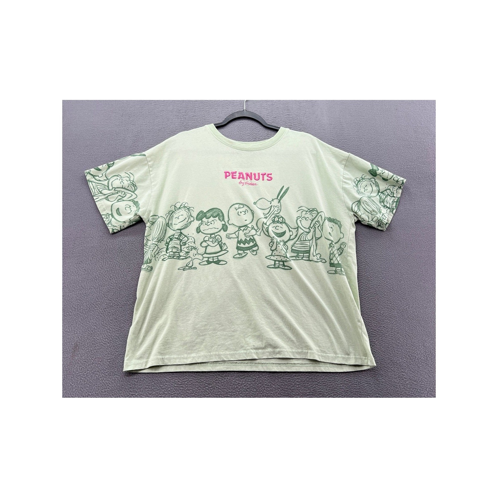 Peanuts Charlie Brown Shirt Womens XL Gang Graphic T-Shirt Green Pink