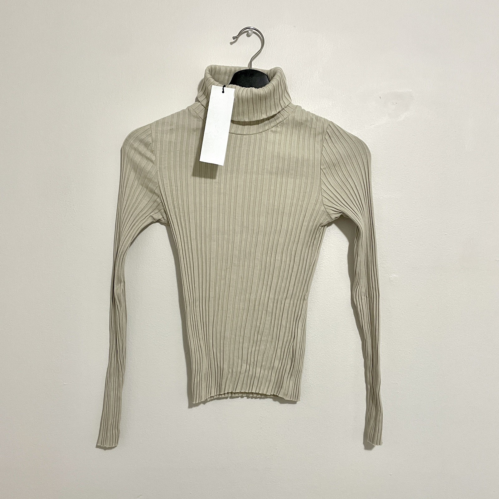 KOTN Ribbed Long Sleeve Fitted Slim Lightweight Turtleneck Top (Moon, XS)
