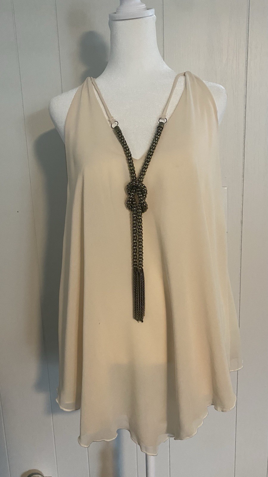 Women’s Jella Couture L Flowy Racer back Metal Rope Adorned Lined Blouse Top