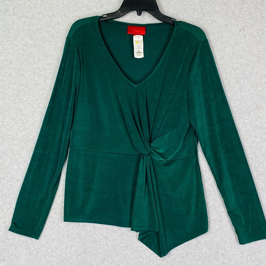 Jennifer Lopez Top Womens Size L Green Twist Front Asymmetric Slinky Knit NWT