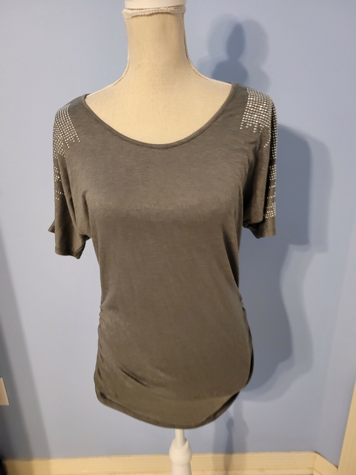 Espresso Size Small Blouse Womens Gray Short Sleeve Round Neck