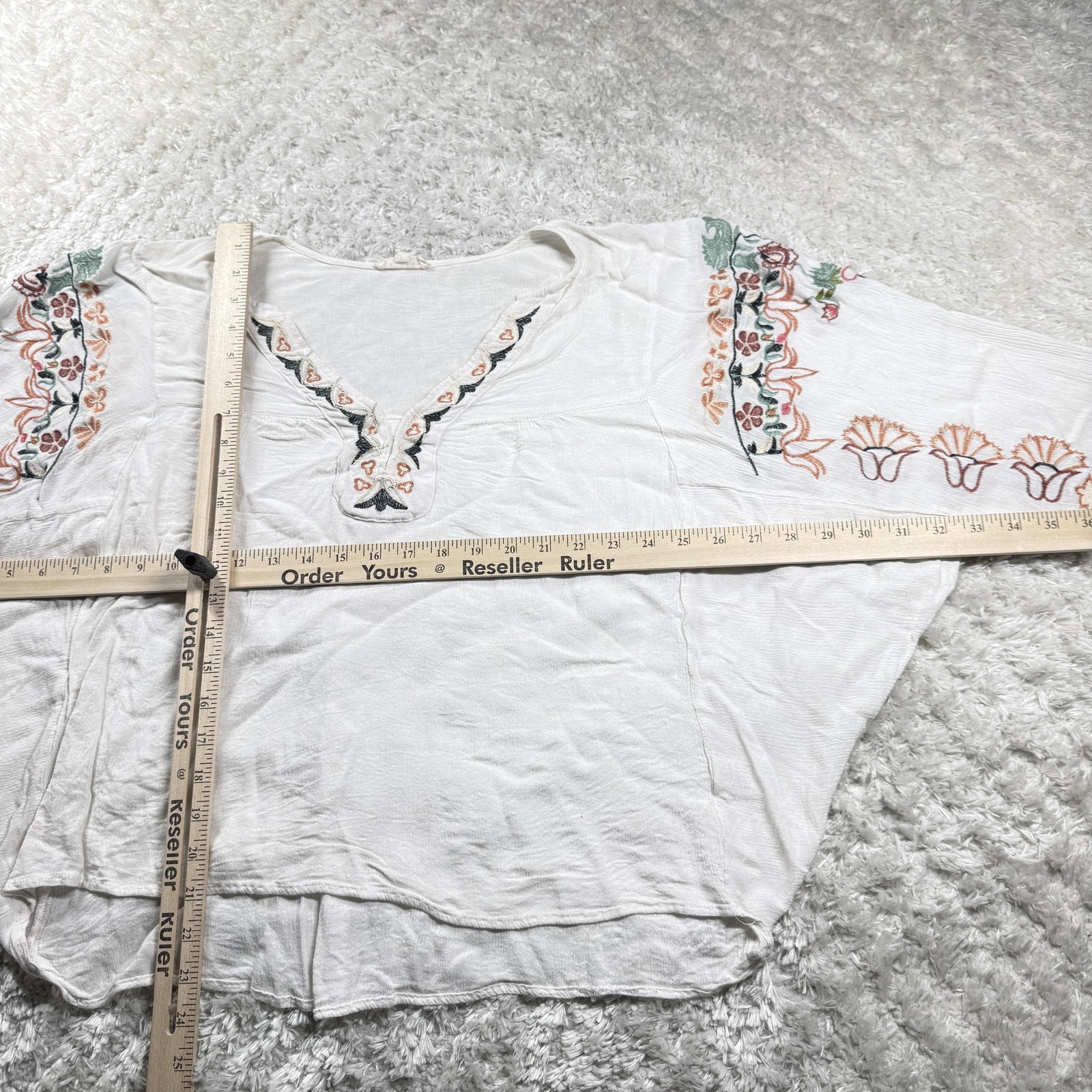 Promesa Tunic Womens L White Boho Peasant Cottagecore Blouse Top Romatic Gypsy