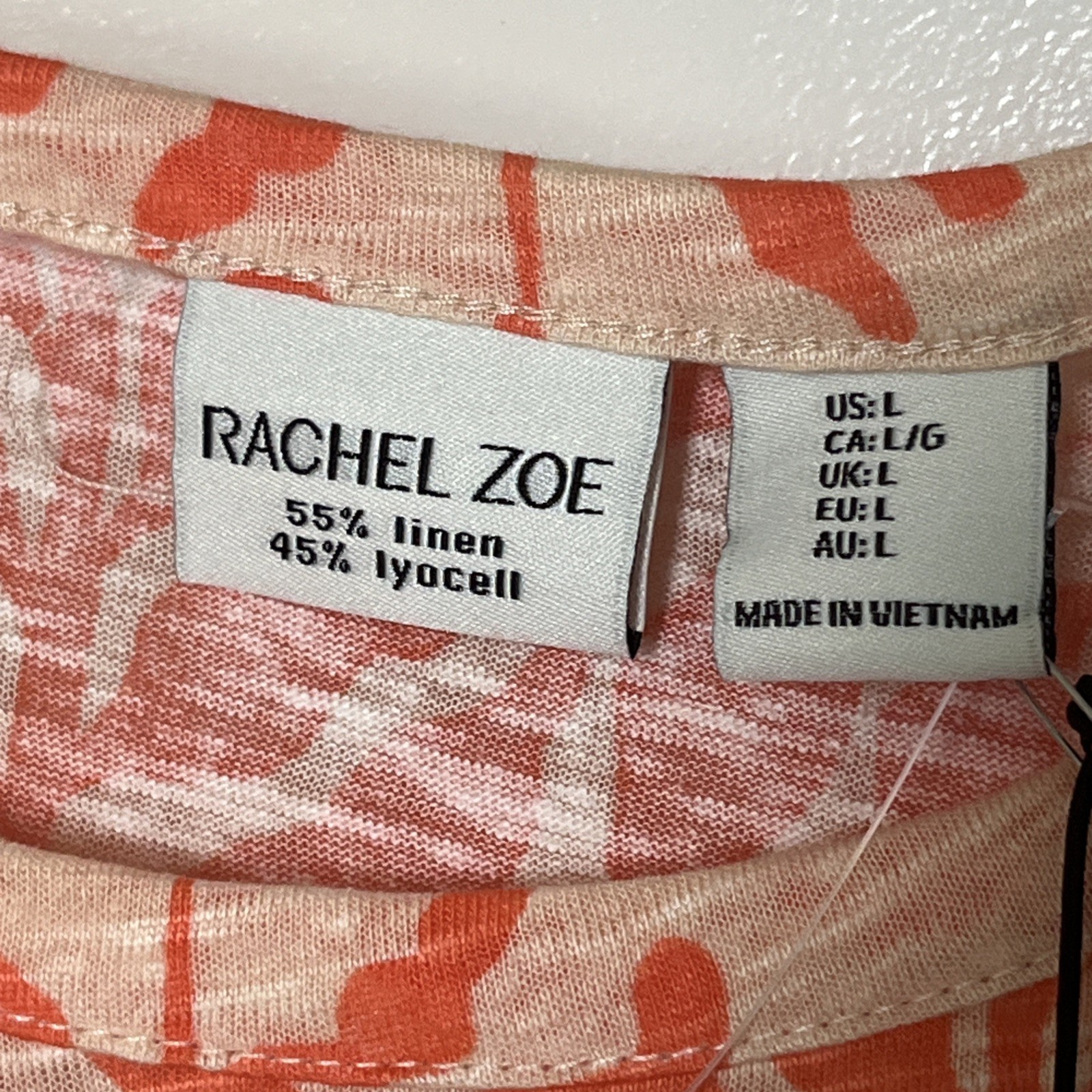 Rachel Zoe Womens Linen Blend Top Large Coral Peach Fern Resort Preppy Beach