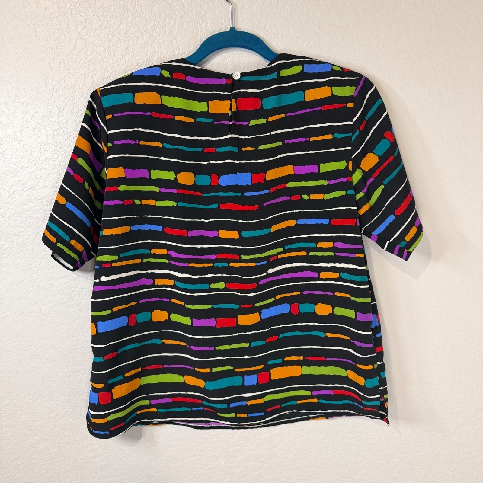 Jordan 80’s Womens L Vibrant Abstract Stripe Top Boho Bold Artsy Statement Retro