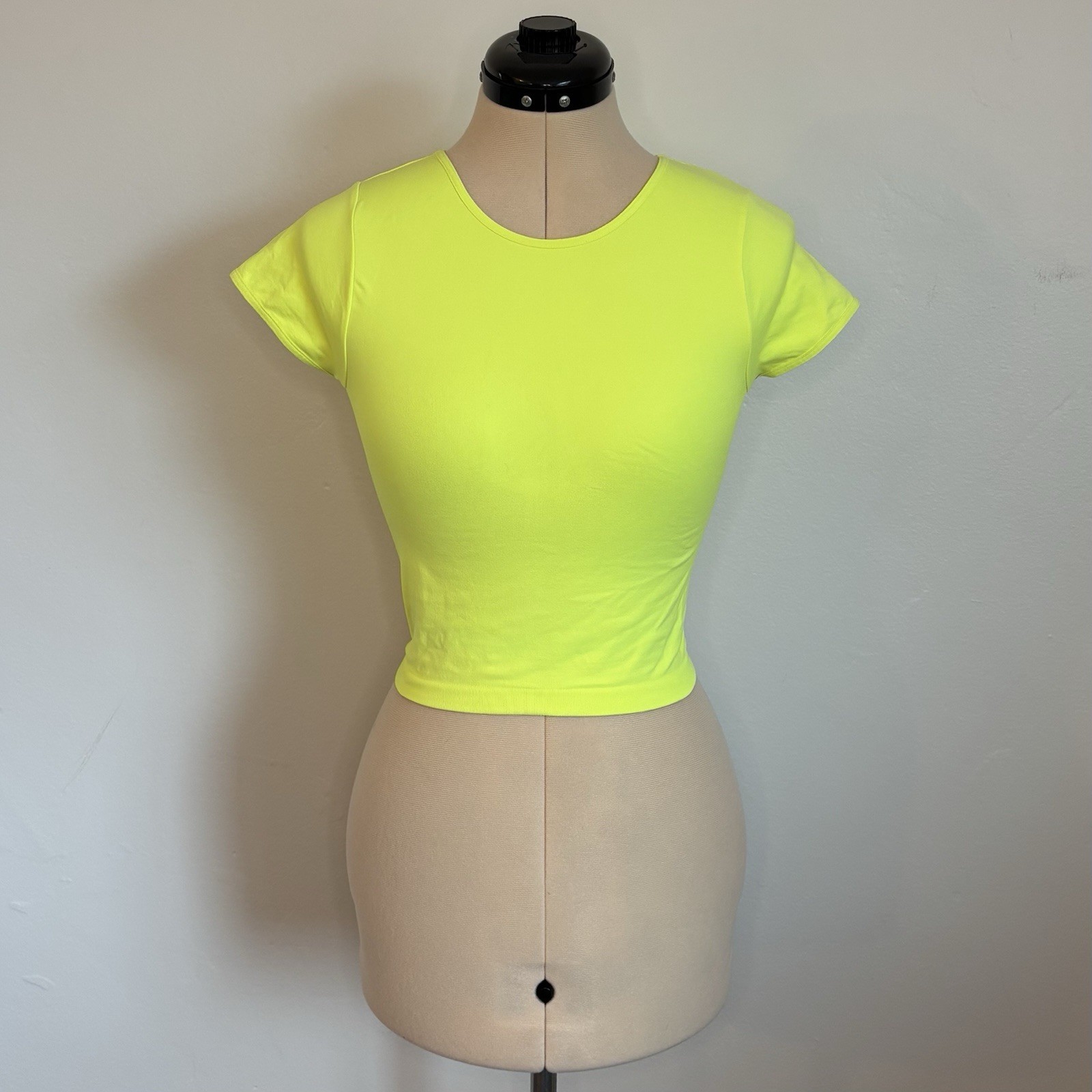 Free People Intimately Bright Neon Yellow Stretchy Crew Crop Top Baby Tee, XS/S