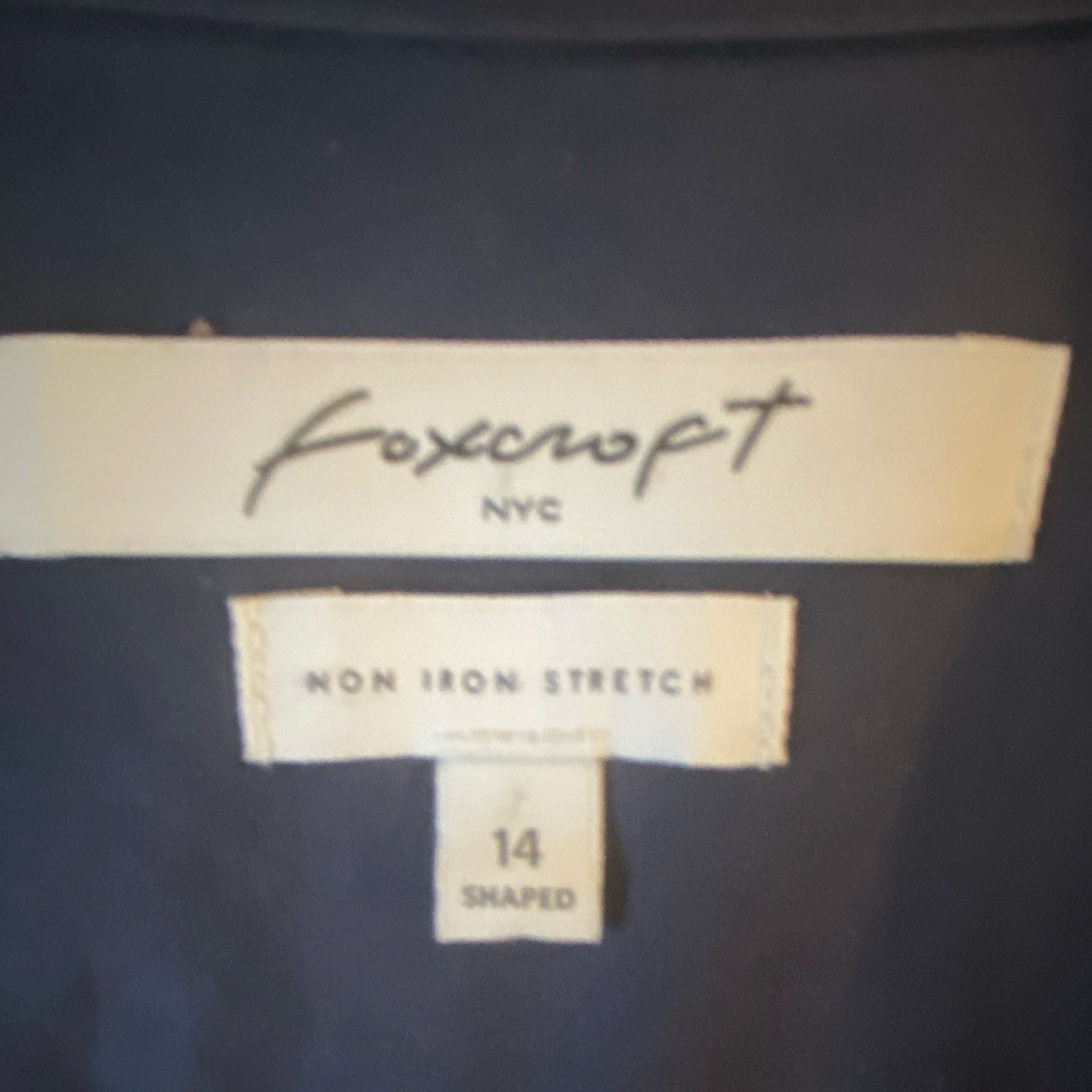 Foxcroft NYC 14 Navy Non-Iron Stretch Collared Sleeveless Shaped Blouse