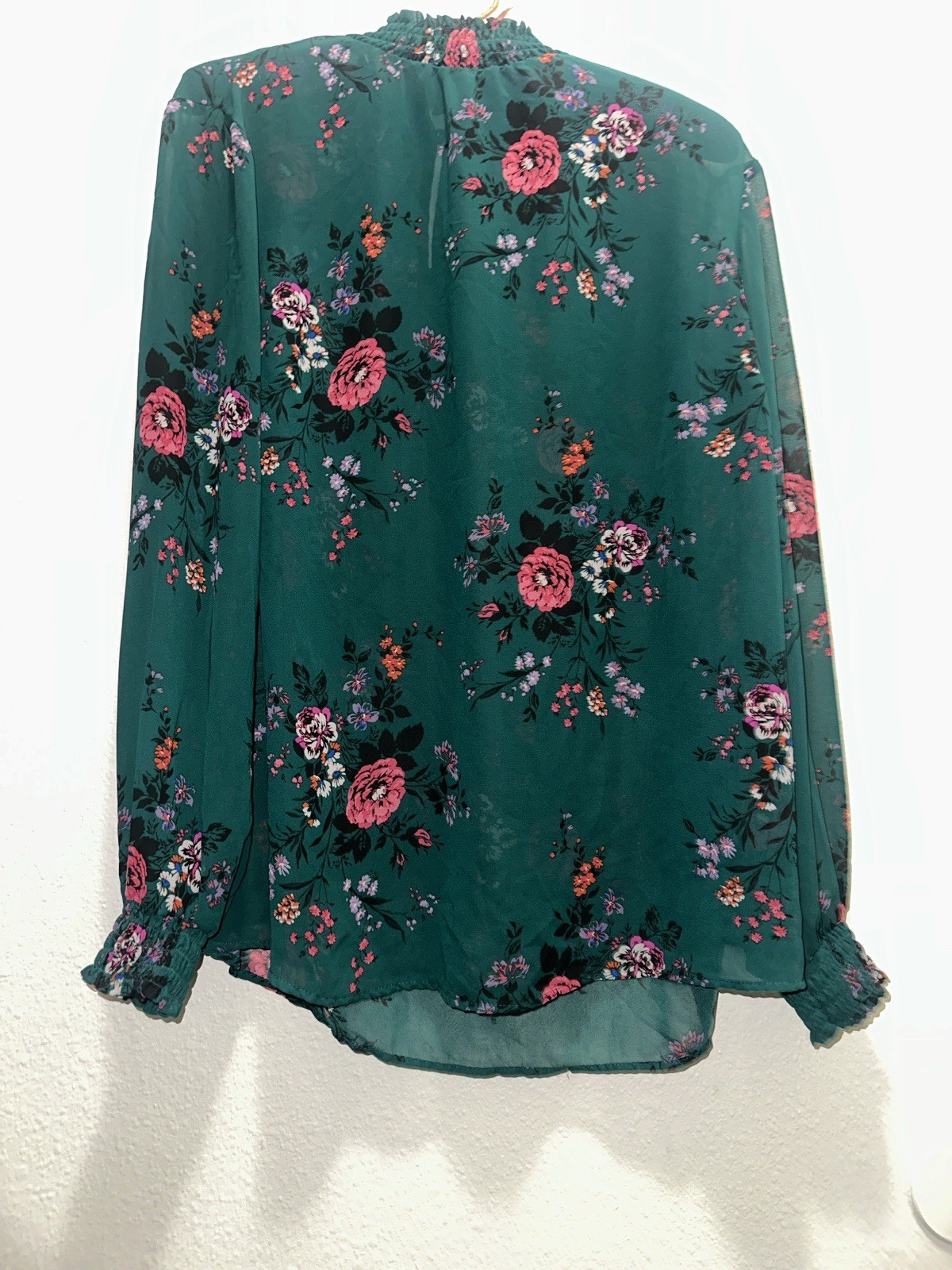 Torrid Women’s 1 Green Floral Woven Mock Neck Ruffle Long Sleeve Blouse