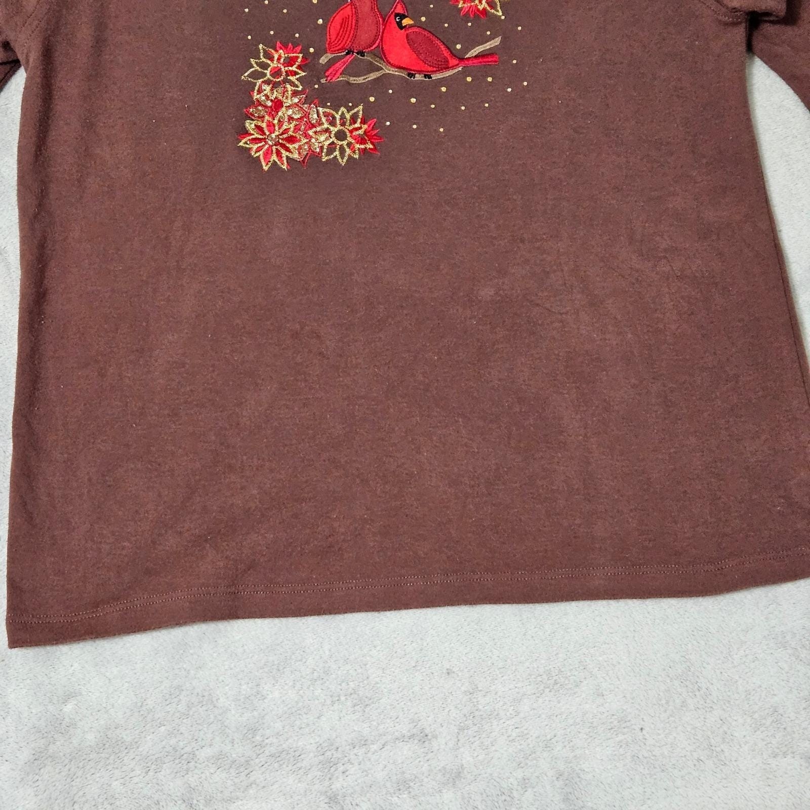 Vtg M&C Sportswear Cardinal Embroidered Top Brown Grandmacore Coquette Large