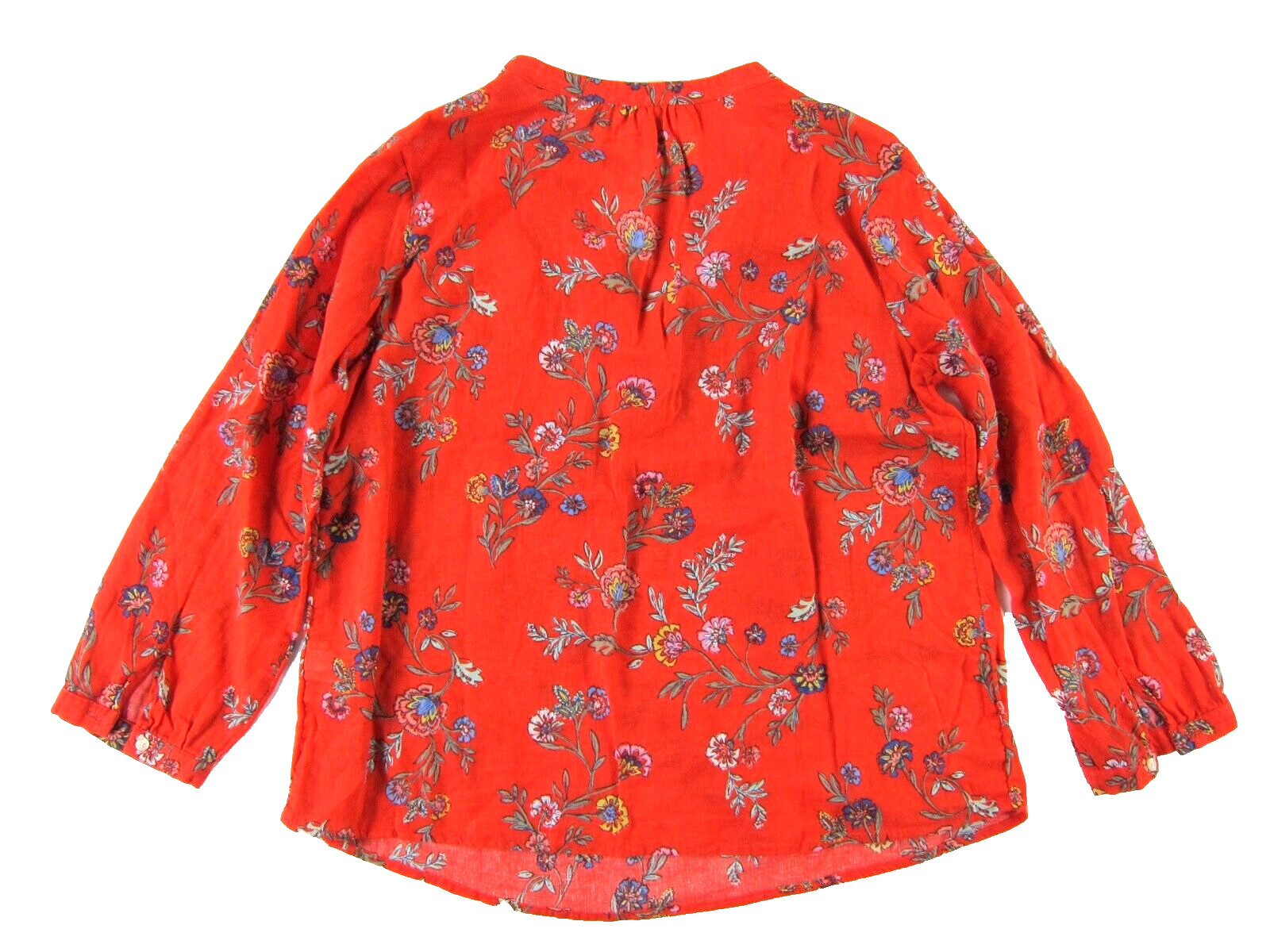 Old Navy Linen Red Blue Green Yellow Floral V-Neck Long Sleeve Tunic Shirt L