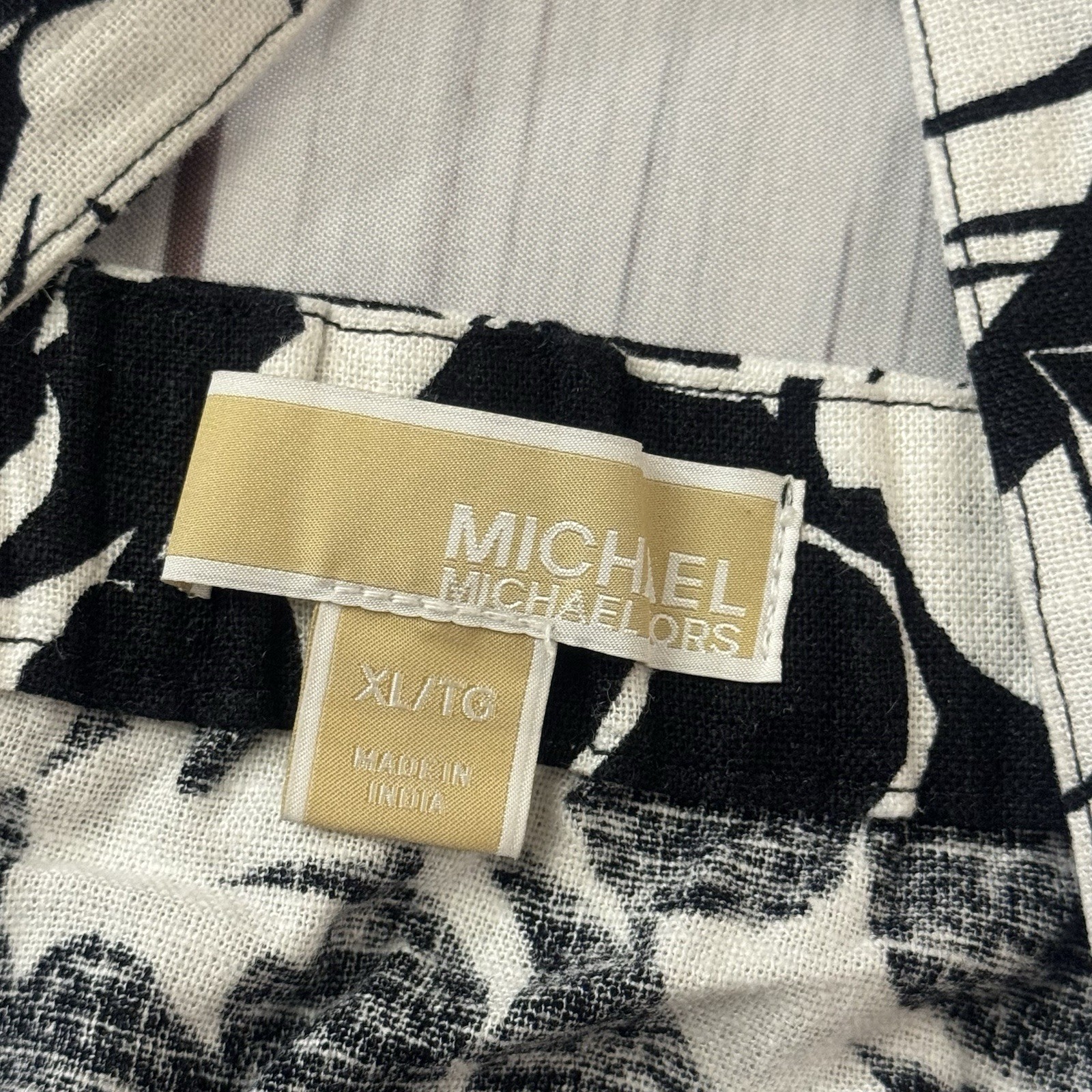 Michael Kors Linen Blend Tank Top Black & White Tropical Palm Floral XL Women’s