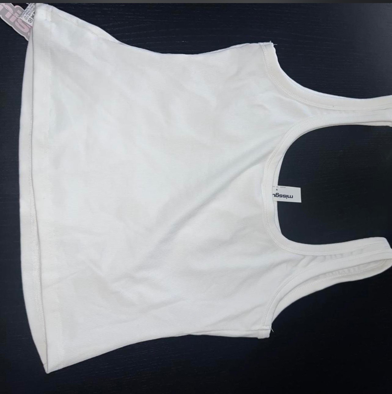 Missguided Ribbed Embellished White Tank Top