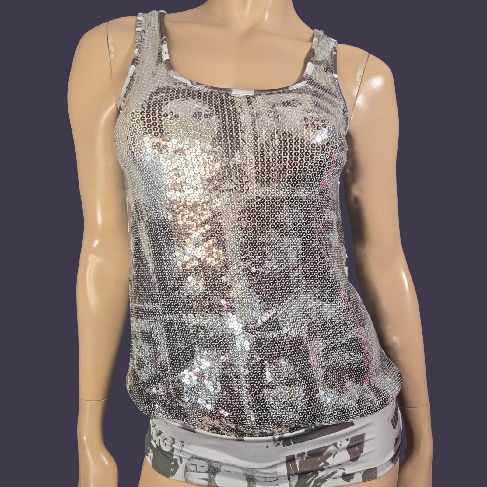 Vintage Y2k Photo Print Sequin Graphic Top Kate Moss Grunge Indie sleaze size S
