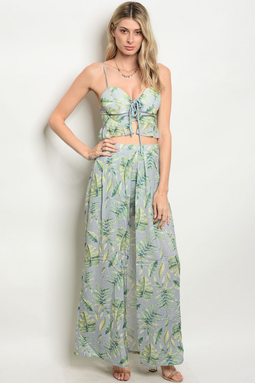 Green Floral Top and Maxi Skirt Set Shorts Size Large
