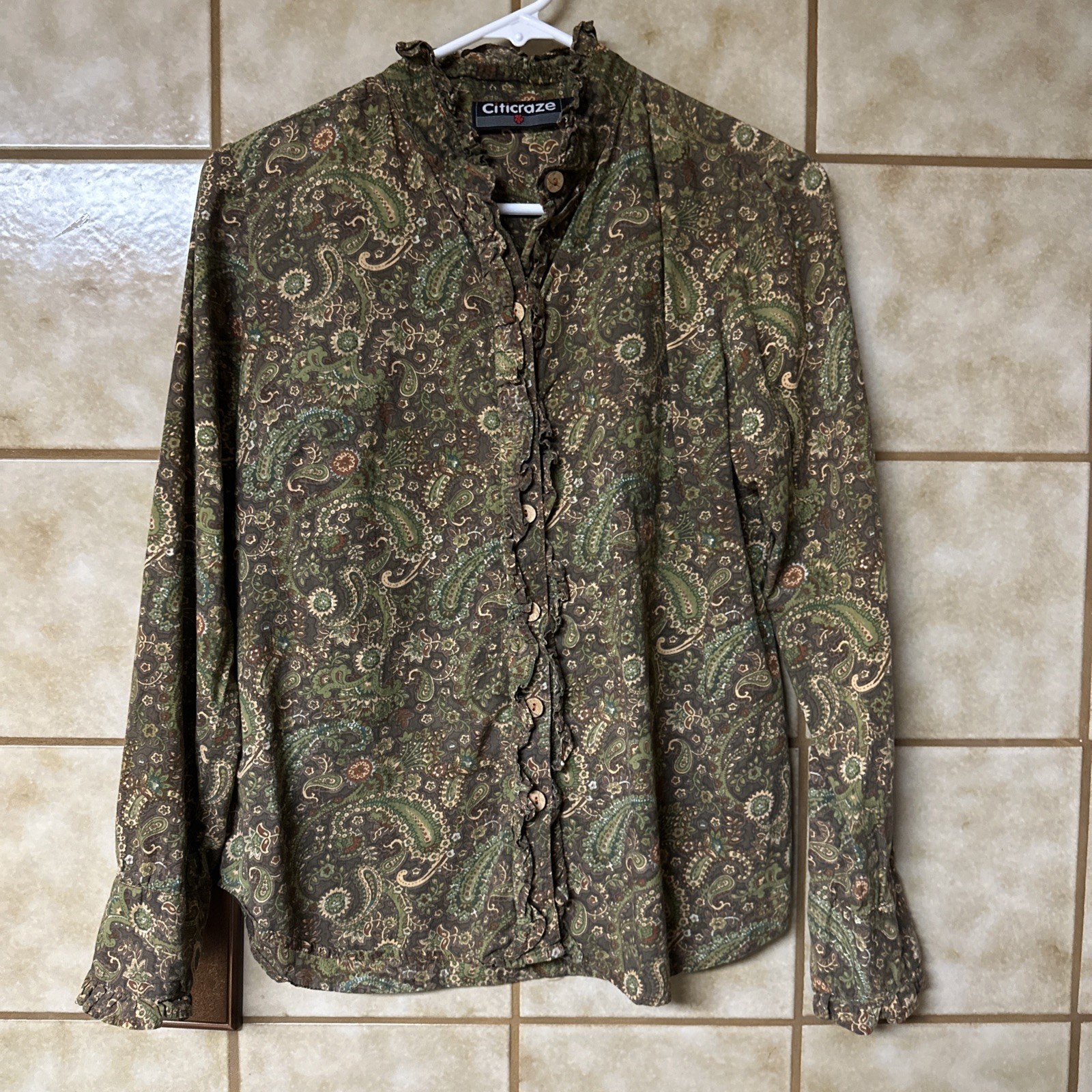 Vtg Citicraze Women’s Boho Retro Floral Paisley Ruffle Edge Blouse, Sz Sm