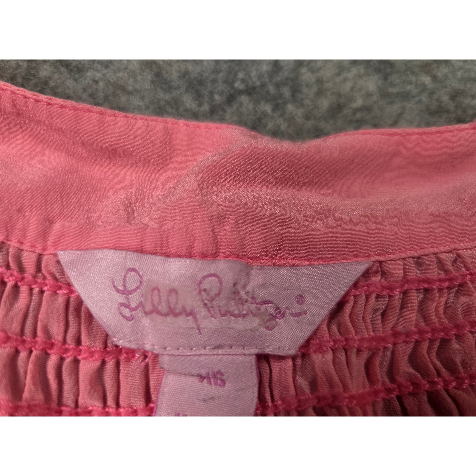 Lilly Pulitzer Pink 100% Silk Smocked Henley Sleeveless Blouse Top XS RN88189