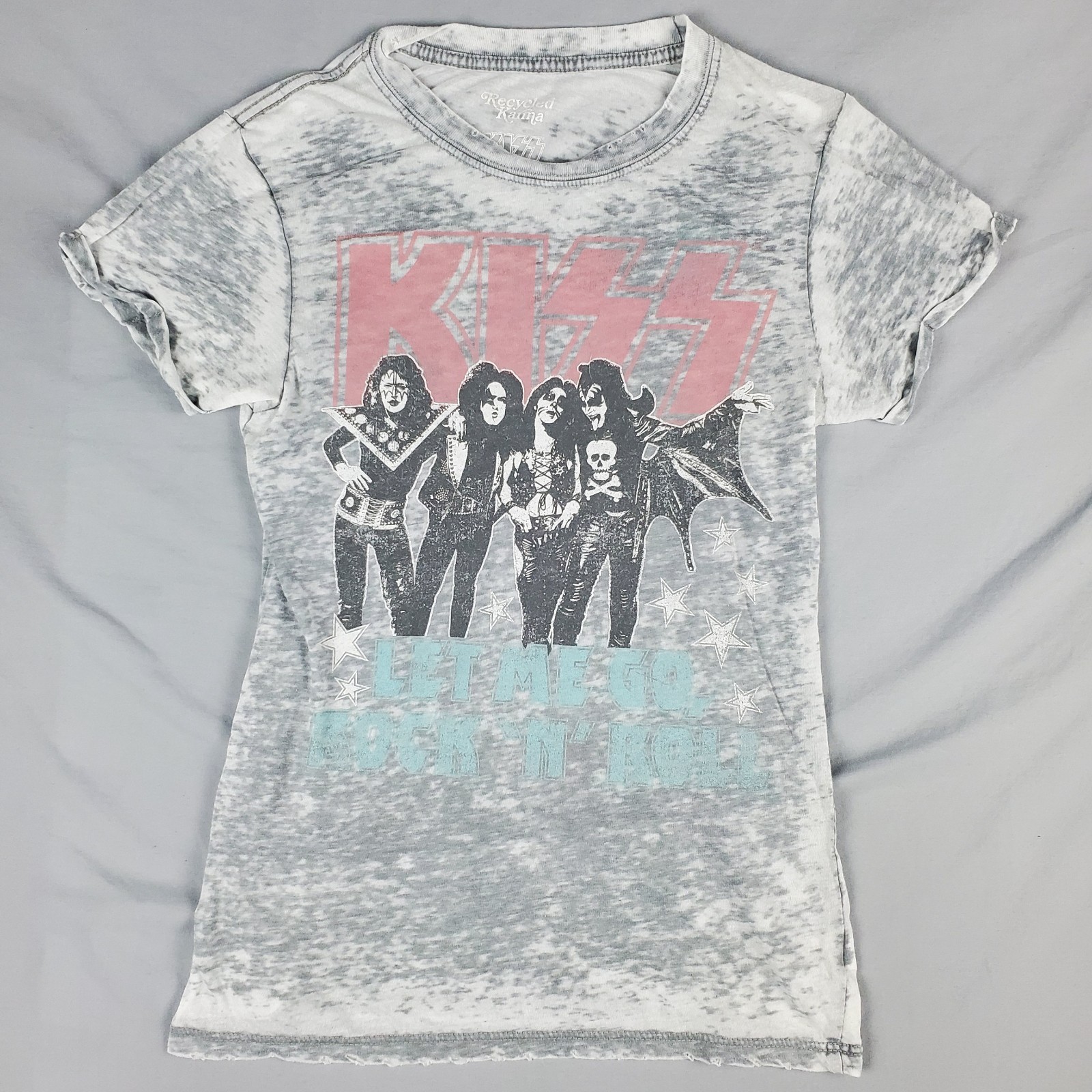 KISS Band Shirt Womens Small S Recycled Karma Let Me Go Rock n Roll Burnout Tee