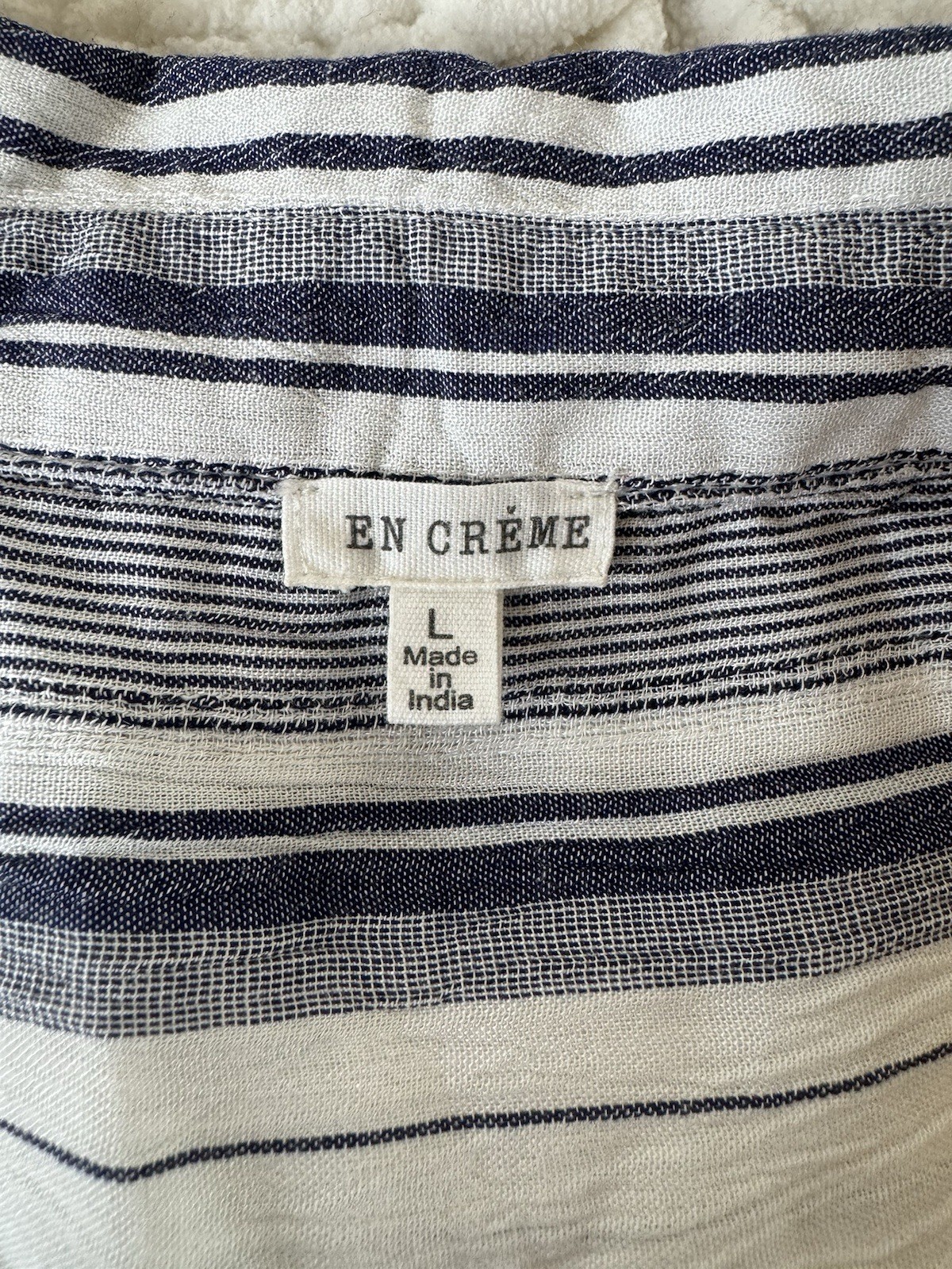 En Creme Women’s Short Sleeve Button Collard Shirt Size L White/Gray Striped