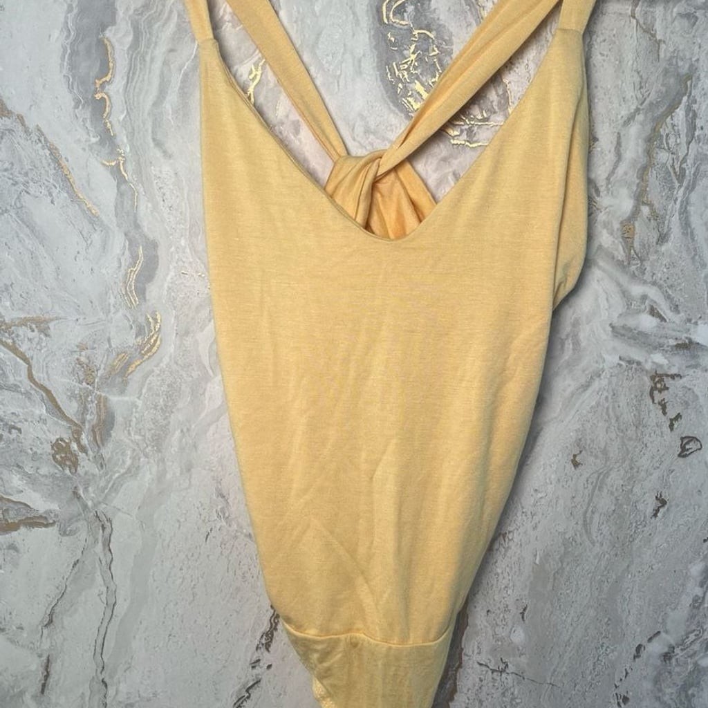 Lulus Yellow Sleeveless Cross-Back Bodysuit