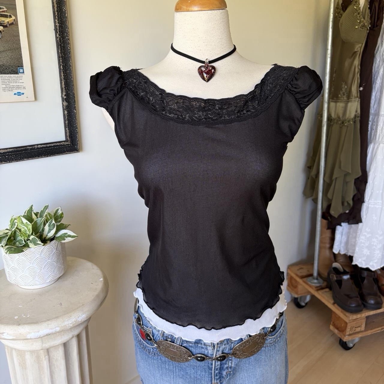 VTG Y2K Double Lined Black Mesh Tank Top Women’s Size Large