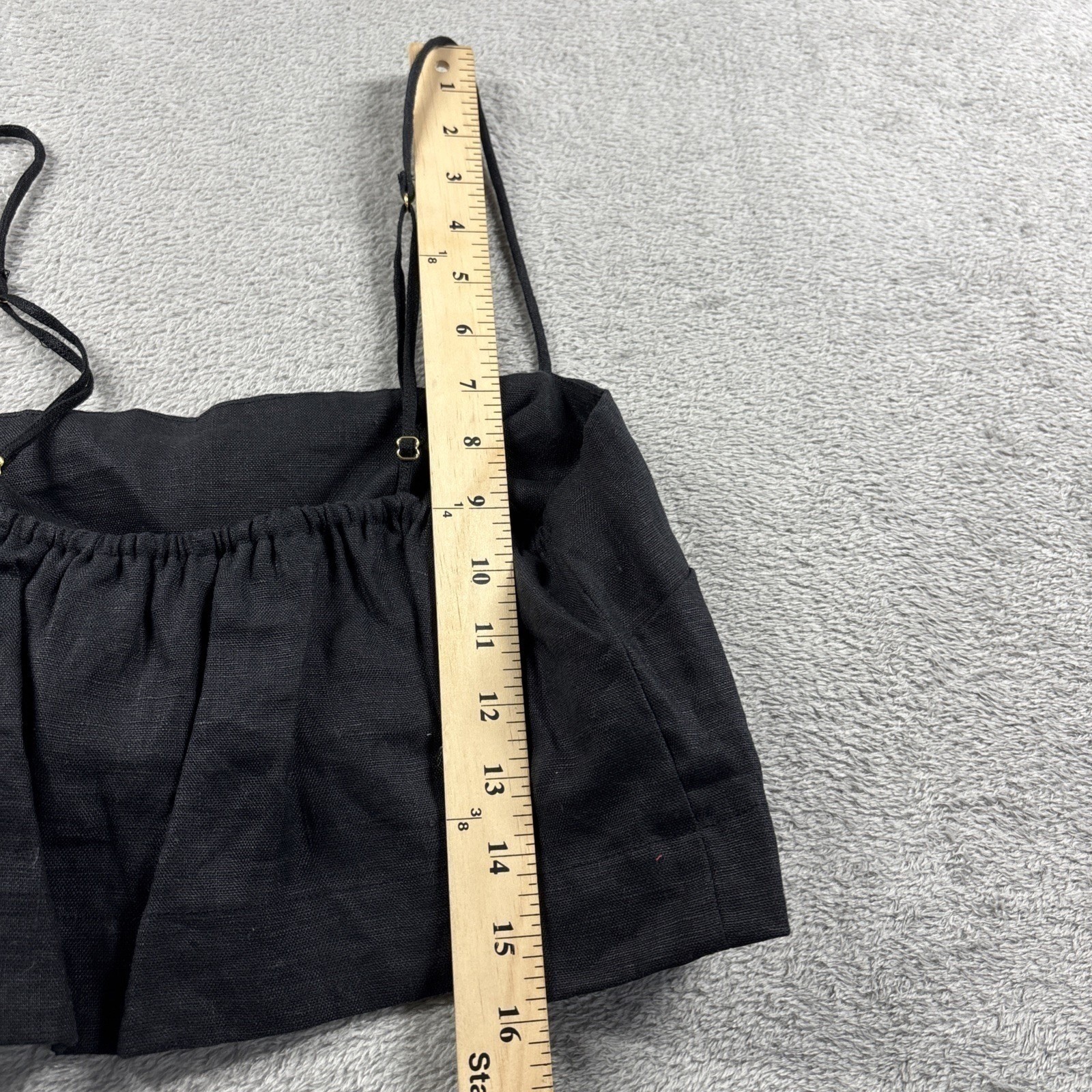 Faithfull the Brand Bayu Cropped Linen Top Sz L Black Straight Neck Pullover New