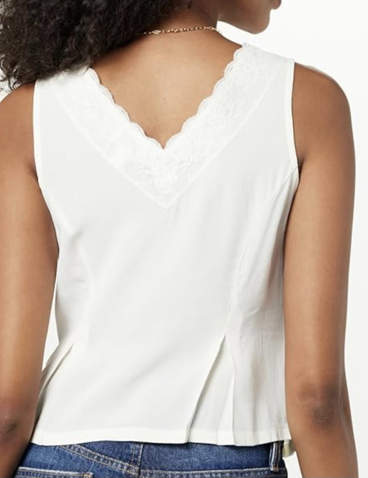 The Drop Women Sleeveless Lace Trim Button-Up Top Size XS Whisper White