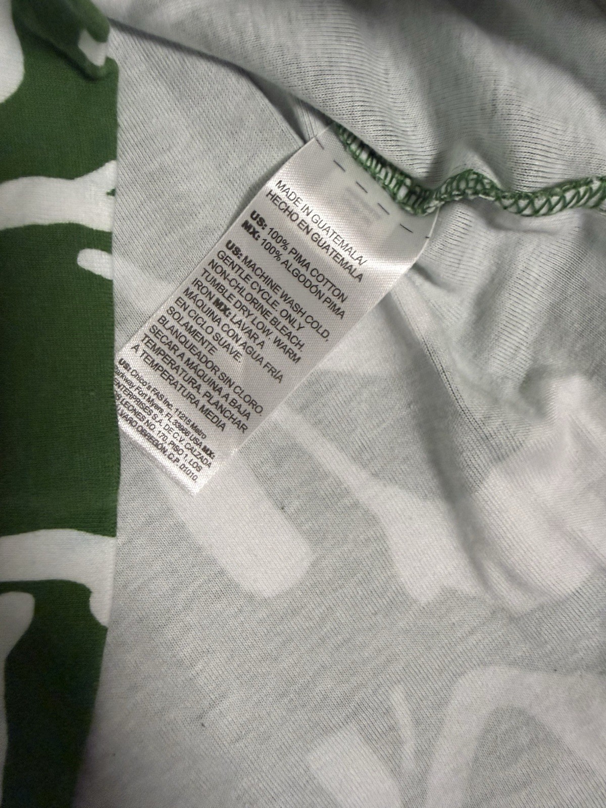 Chico’s Size 0 US Small Green White Abstract Floral Pima Cotton Knit Top