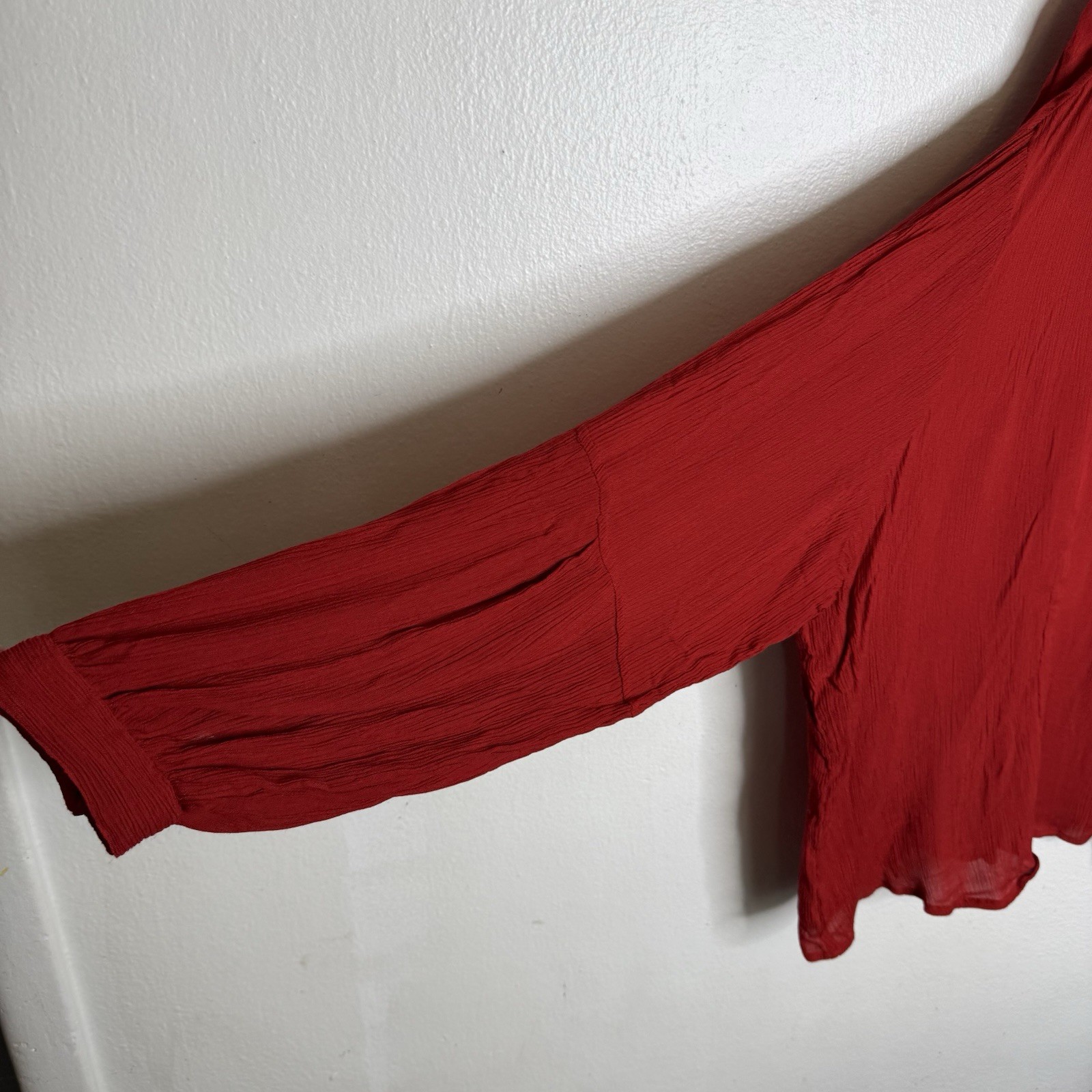 Newport News Jeanology Red Renaissance Boho Blouse Rayon Boho Womens 26W
