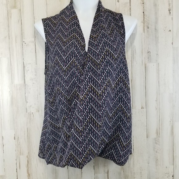 41 Hawthorn Womens Top S Black Stitch Fix Blouson Printed Faux Wrap Sheer X1