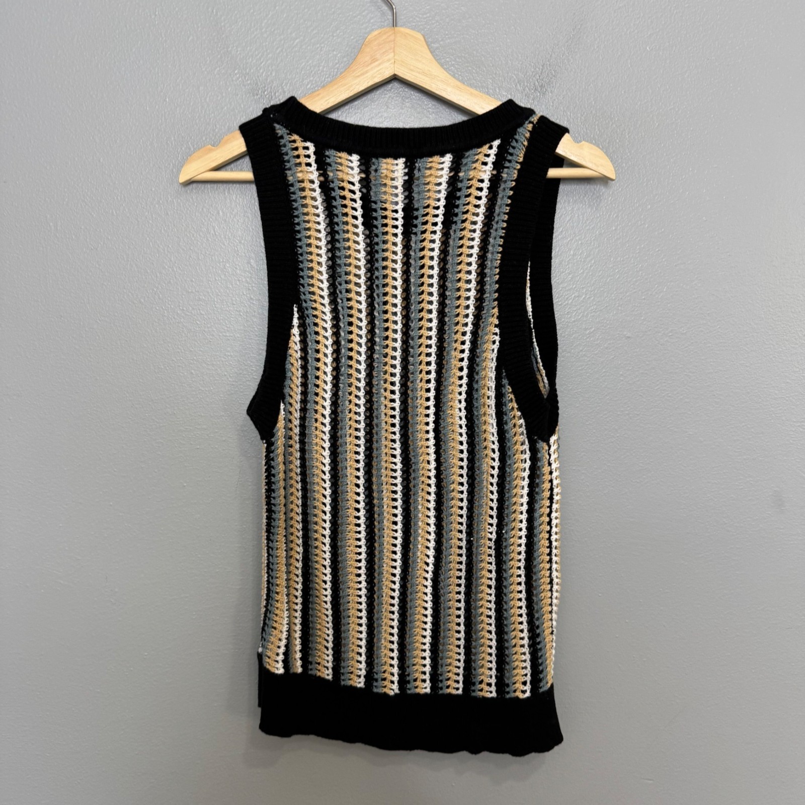 525 AMERICA krista stripe open stitch crochet sleeveless sweater size M Medium