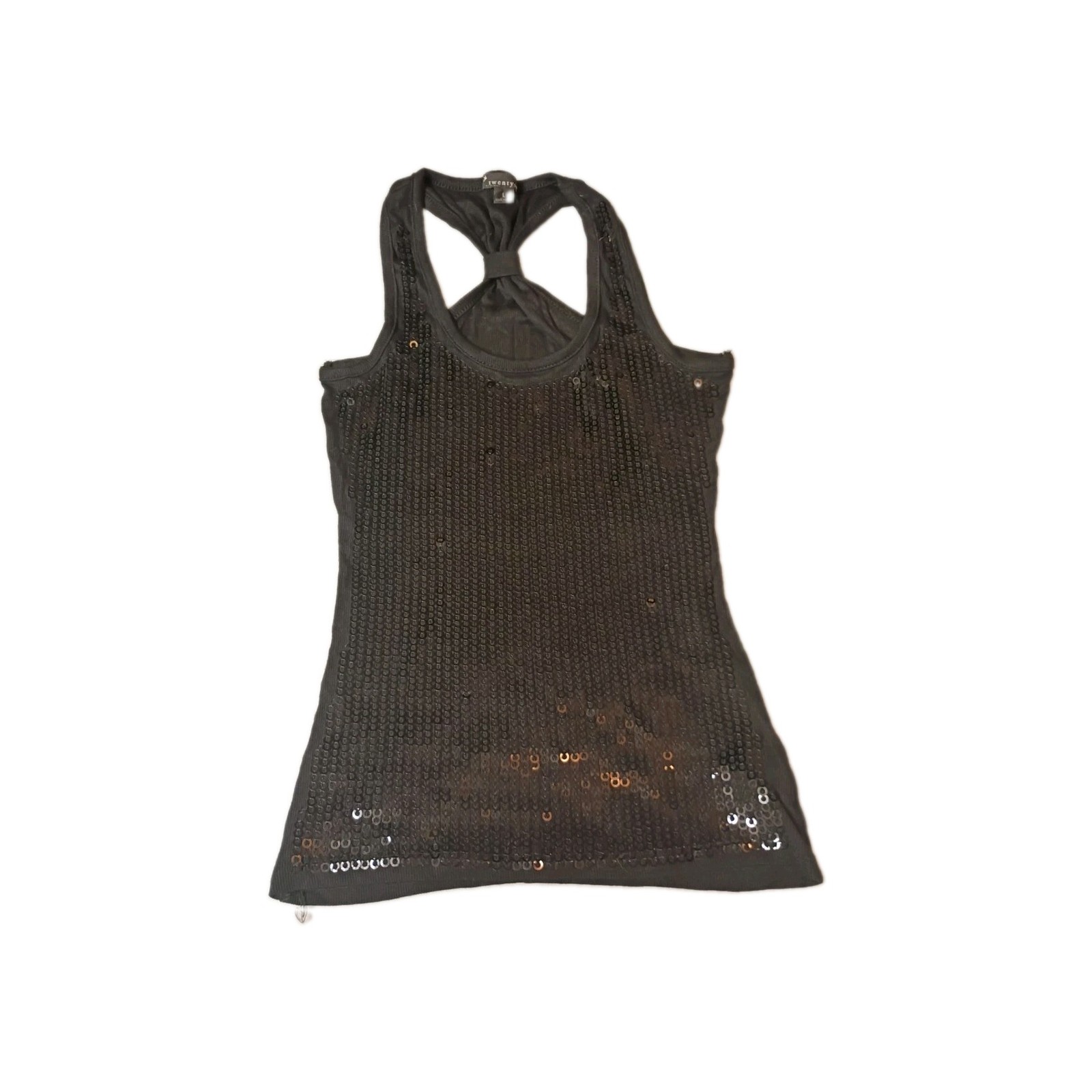 Twenty one Black Tank Top Size Large 2″ Straps Racer Back Cami Sparkles
