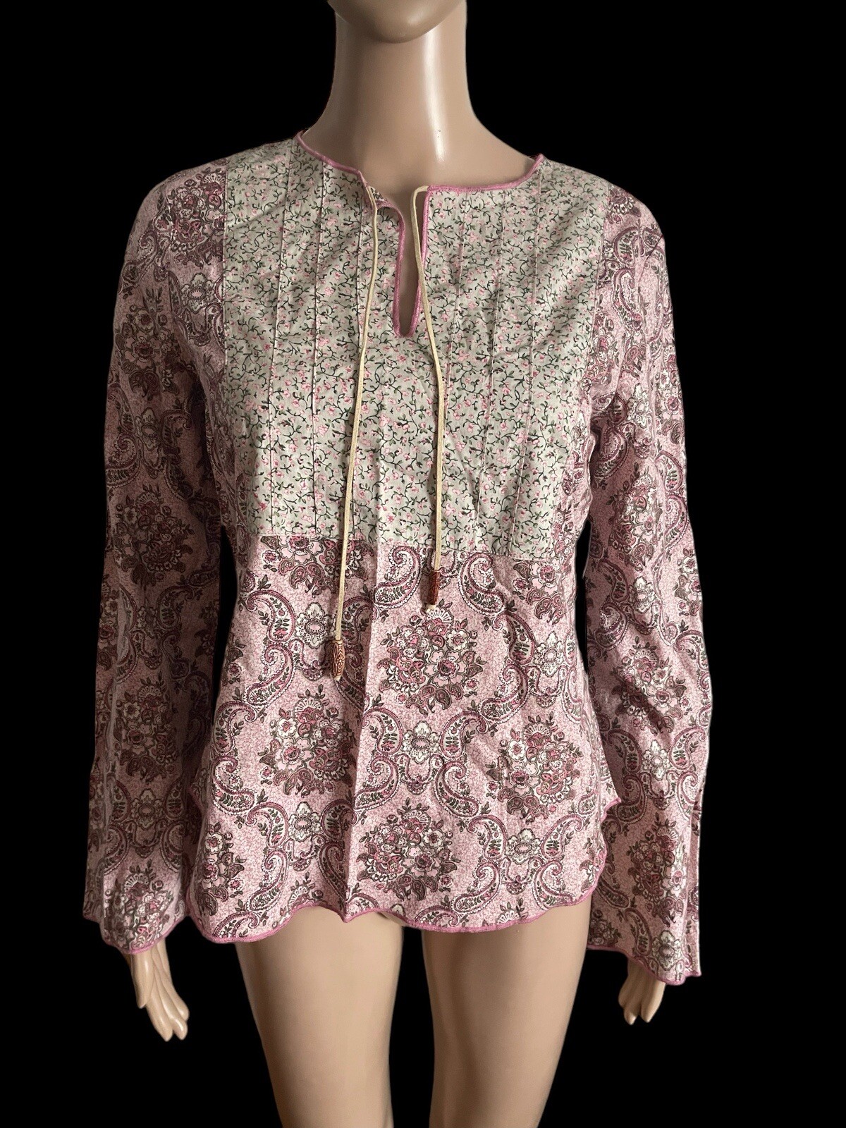 NWT VTG Route 66 Women’s Small Mixed Print Peasant Shirt Floral L/S Boho
