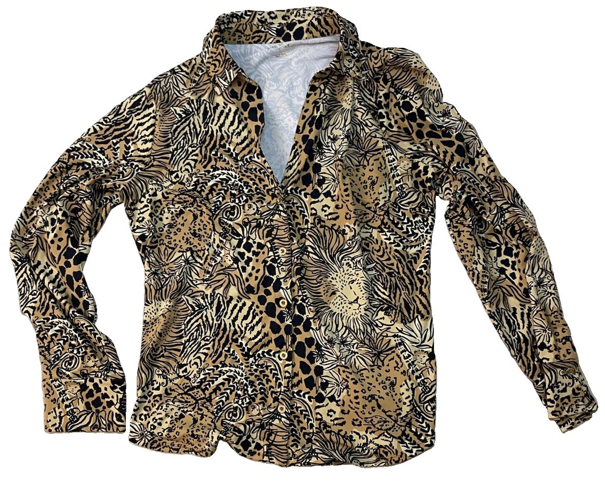 Lilly Pulitzer Else Top Rattan Walk On The Wild Side Large Excellent Cond